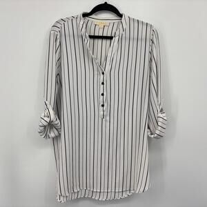 La Vie 89 Top Striped Roll Tab Sleeve Size XL White Black Henley Pullover Blouse